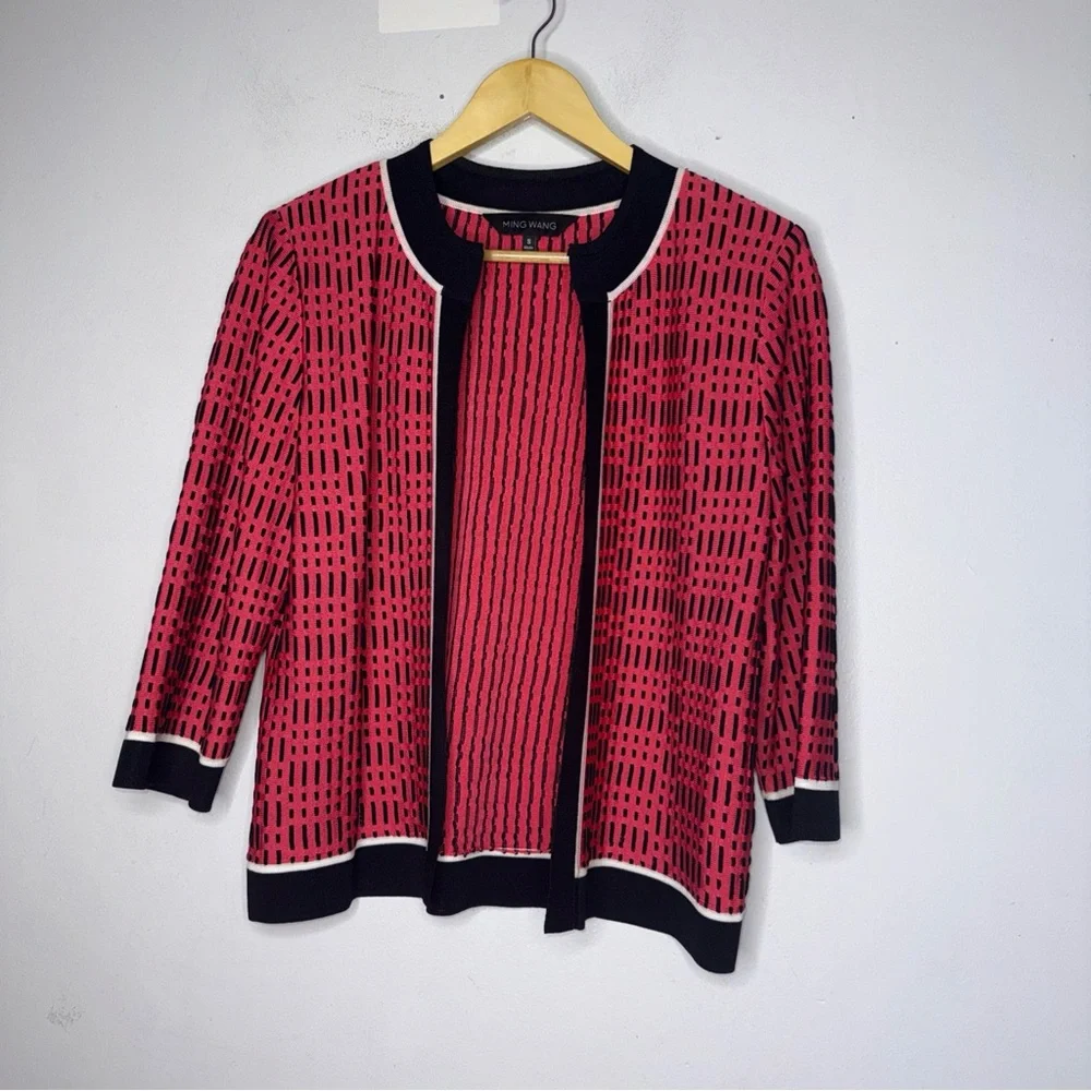 Ming Wang Pink And Black Open Cardigan Small‎